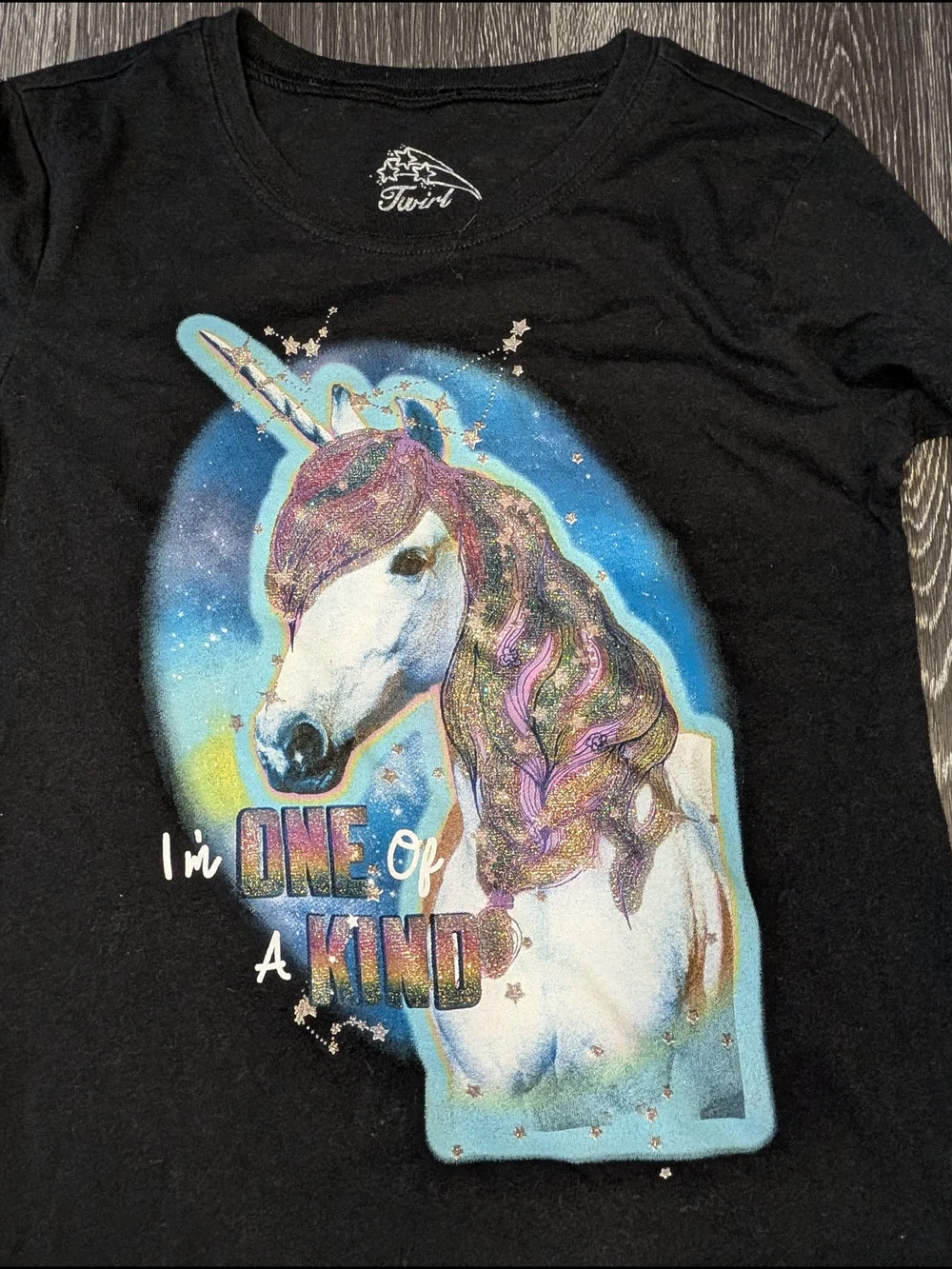 Kids Black Unicorn Graphic Tee - 'I'm One of a Kind'
